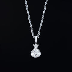 925 Sterling Silver Moissanite Money Bag Pendant 1.3ct
