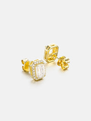 Moissanite Emerald Cut Halo Stud Earrings