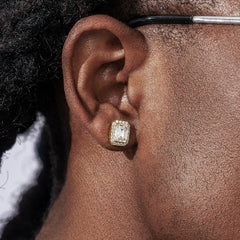 Moissanite Emerald Cut Halo Stud Earrings