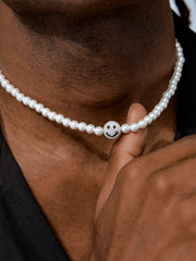 S925 Moissanite Double Sided Smiley & Sad Face Pearl Chain