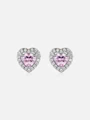 Moissanite Pink Gemstone Heart Shaped Halo Earrings