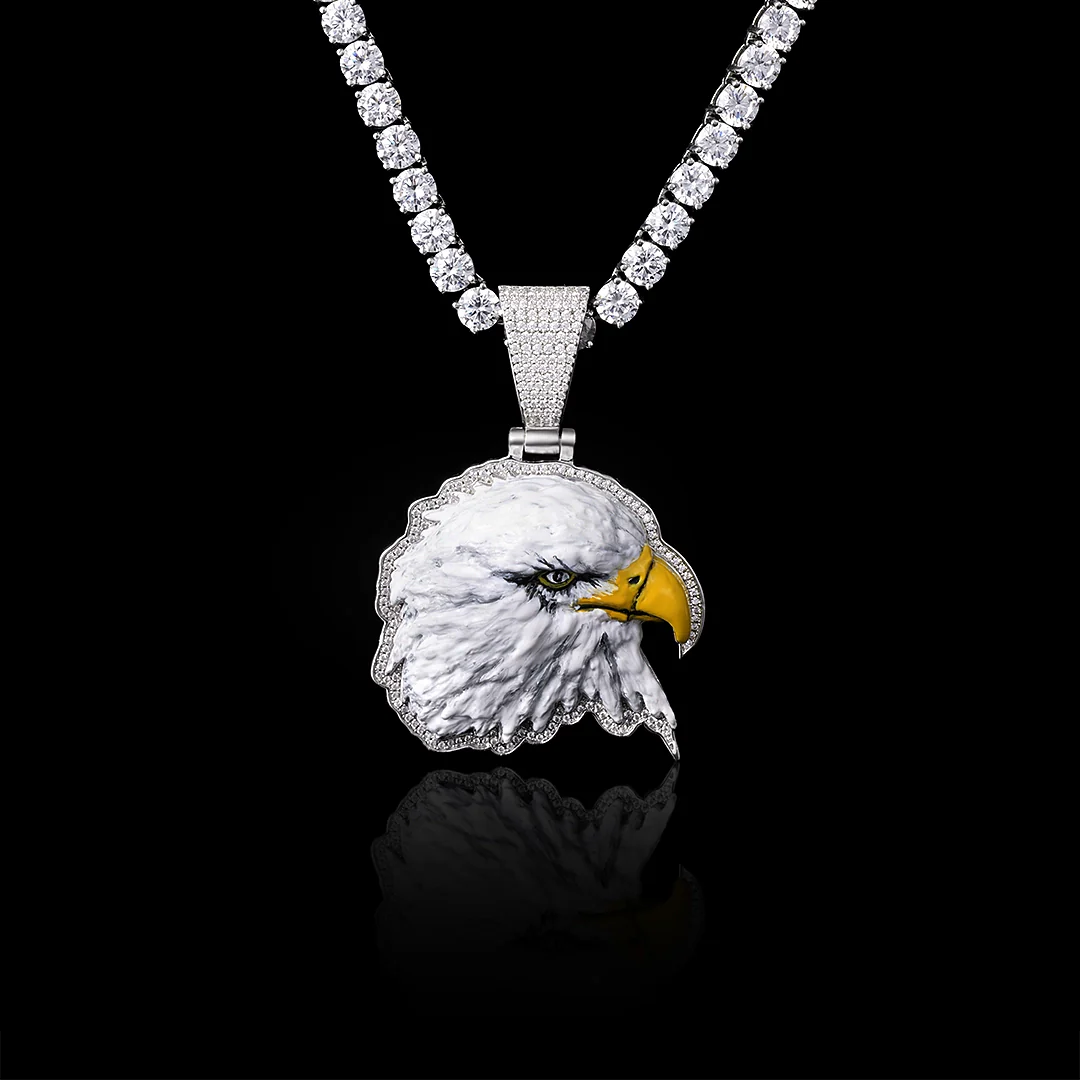 Moissanite Enamel Eagle Pendant